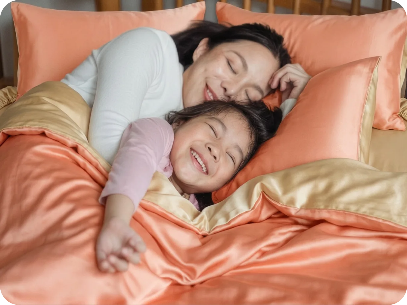 Mẹ và bé ngủ ngon trên giường